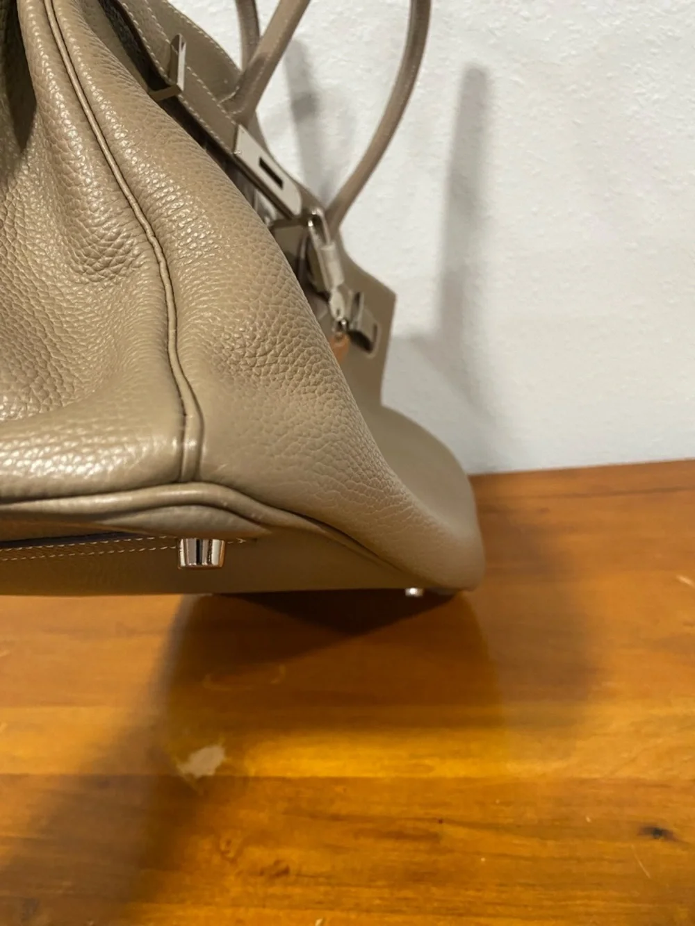Taupe Leather Top-Handle Satchel - Picture 10 of 15